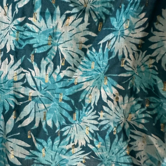 Michael Kors Nassau Teal and Gold Cotton Blouse NWT Size Large Boho - Picture 4 of 4